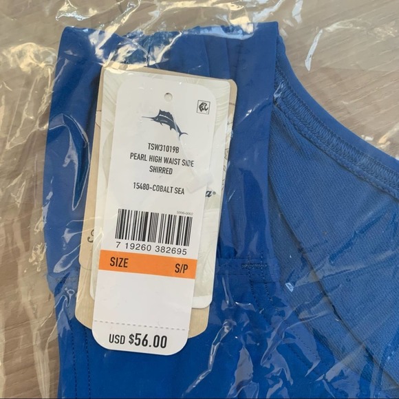 Tommy Bahama Pearl High Waist Side Shirred Bikini Bottoms in Cobalt Sea - Picture 6 of 7